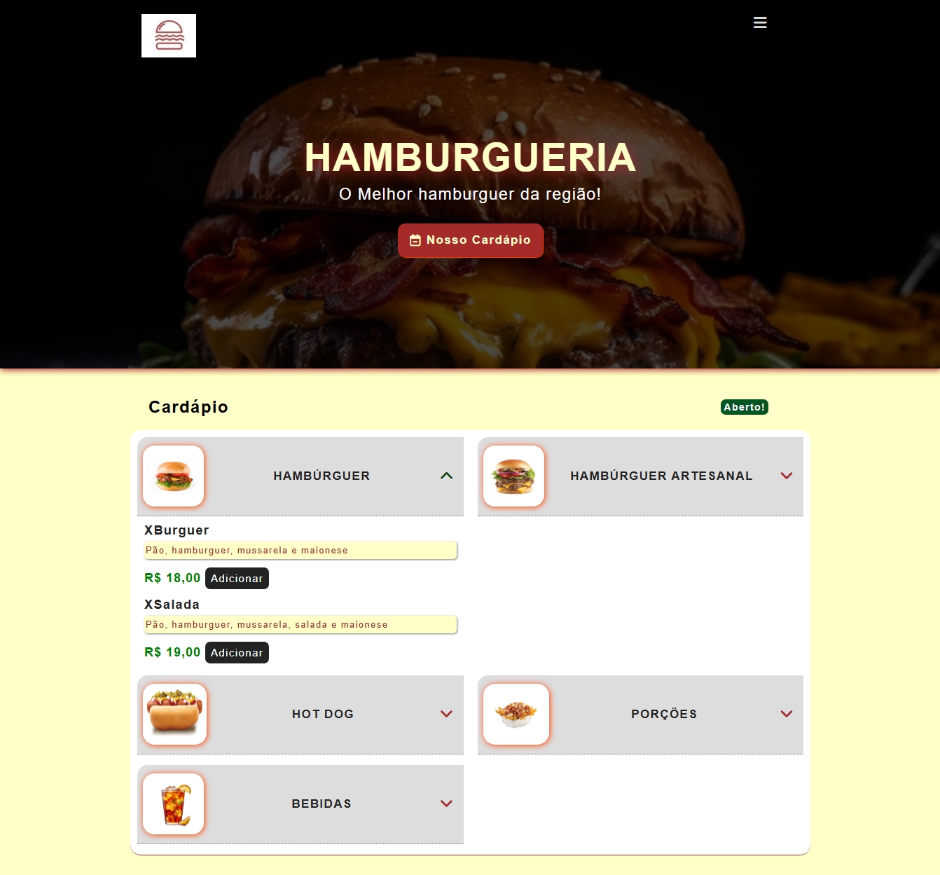 Template Cardápio digital Hamburgueria